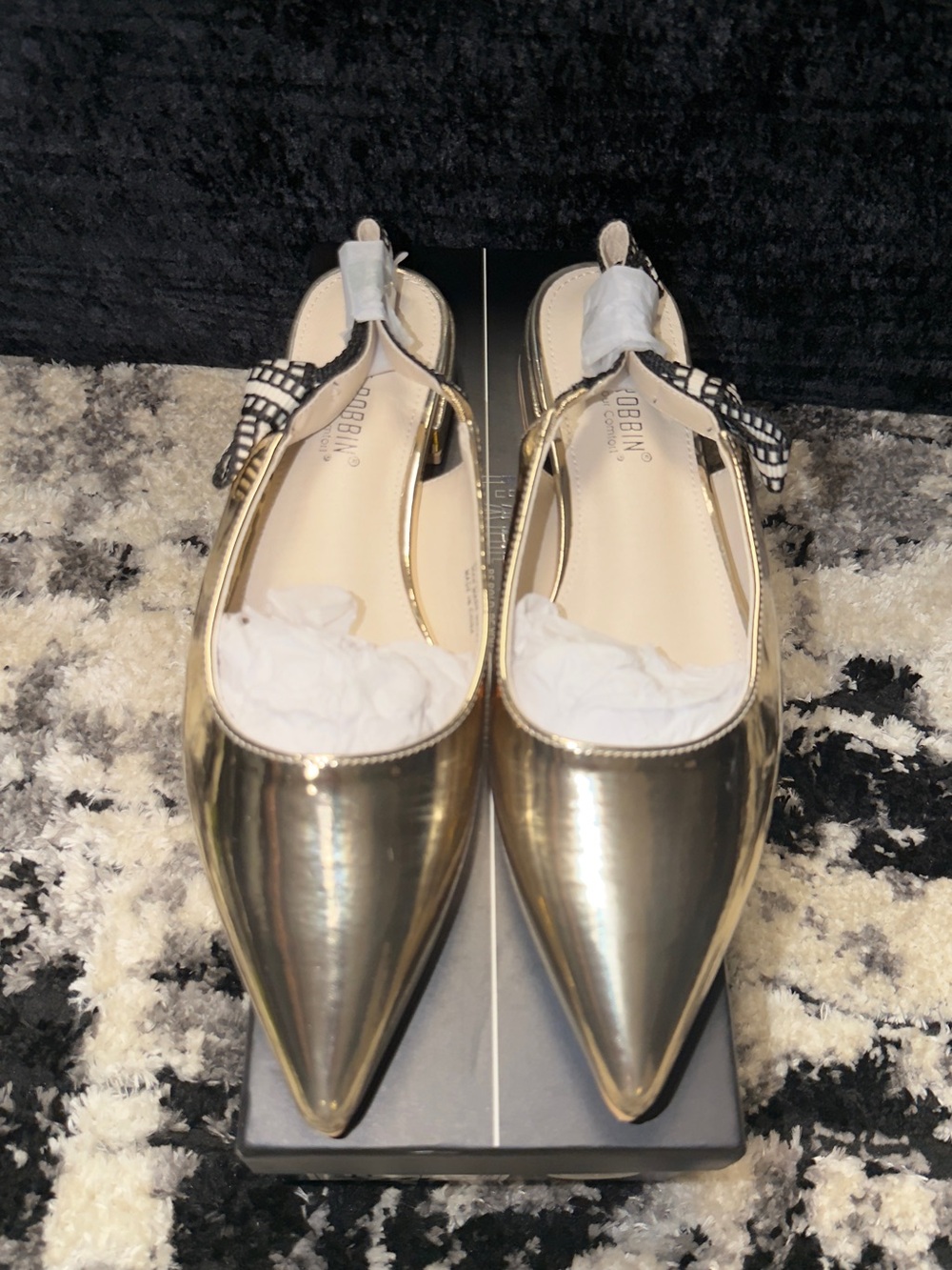 Cape Robbin Metallic Gold Pointed Slingback Flats with Bow Accent